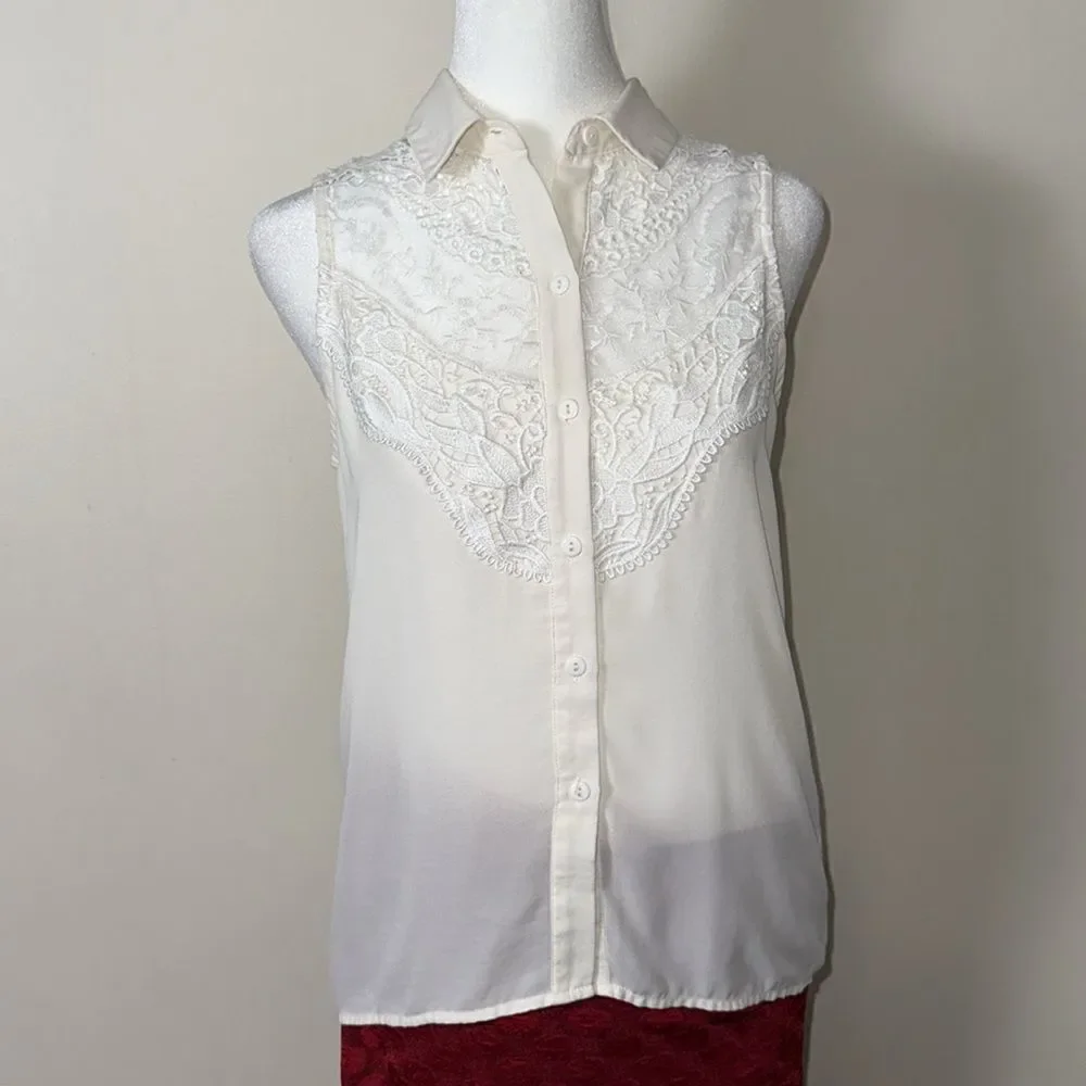 DIVIDED X H&M 2 Ivory White Lace Front Sheer Sleeveless Shell Top